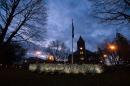 The University of New Hampshire's Thompson Hall at dusk