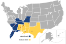 地图显示SEC会议，分为东部和西部分区.